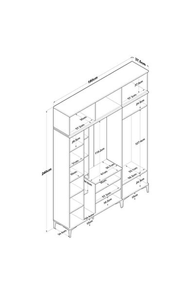 Rani Mobilya Rani Ea121 Portmanto Boy Aynalı Raflı Ayakkabılık Vestiyer Sepet Ceviz - Beyaz