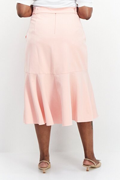 Forever New Women Curve Fit Plain Belted Midi Skirt, Pink