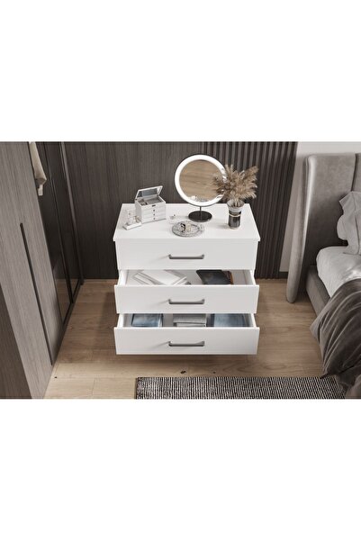 yılwood Şifonyer Üç Çekmeceli Aynalı (PARLAK BEYAZ)