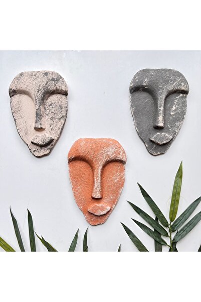 Mes Reves El Yapımı Taş Heykel Soyut Yüz Maske 3'li Set, Duvar Dekor, Modern ...
