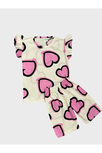 Fil Kids Set pijama de vară din bumbac cu mâneci scurte cu imprimeu liliac - mâneci cu volane