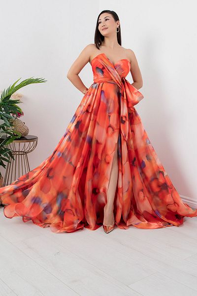 PULLIMM Rochie digitală din organza fără bretele - SB7223-1