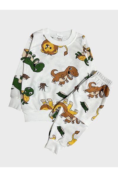 Fil Kids Set de pijamale de sezon pentru băieți - Leu alb, broasca țestoasă și imprimeu cu dinozaur, mânecă lungă