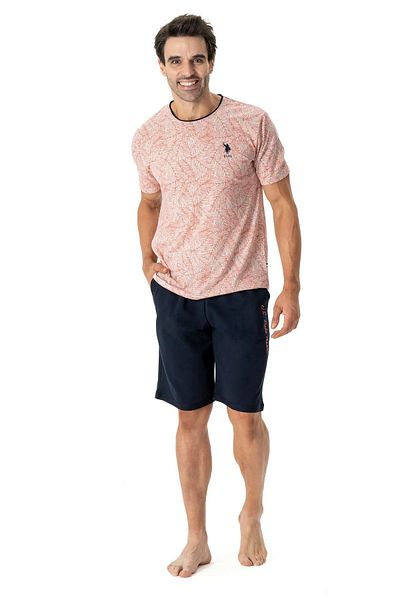 U.S. Polo Assn. Us Polo Assn. Men's Coral Colored Round Collar Pajamas Set - 0Su.P2.T4.B1.8.A.T7.I.7Da7.N.24.Pt