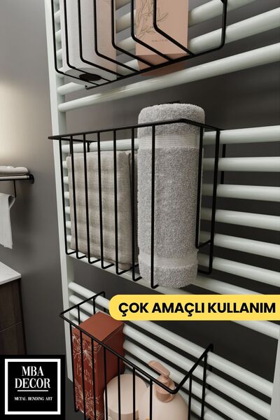 mba decor metal bending art 30X28X10Cm Black Towel Warmer Organizer - Hanging Organizer Bathroom Toilet Paper