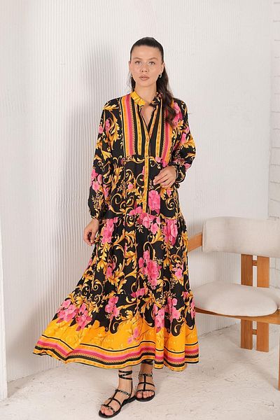 BRZ COLLECTION Rochie de damă din viscoză cu model muștar