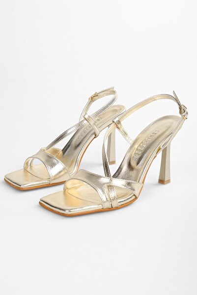 Shoeberry Women's Shelby Gold Shiny Heeled Shoes