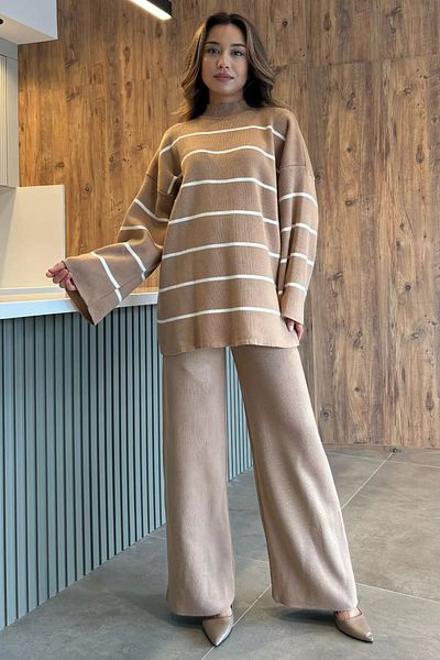 GÜLSELİ Biscuit Women's Knitwear Trousers and Sweater Set
