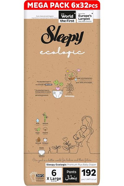 Sleepy Ecologic Pants Size 6 | 192 count | Eco-Friendly | Hypoallergenic | Absorbent | All-Natural