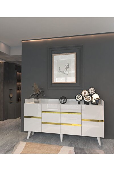 MOBİLYA GEZEGENİ Mobilya Gezgzeni Bella Konsol Beyaz Gold 160 Cm