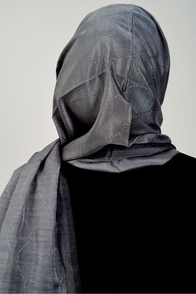 PİRAMİT Smoke-Black Striped Monogram Shawl