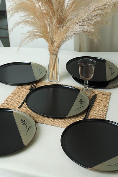 Keramika Farfurie Nordic Negru Urme 28 Cm 6 Bucuri 21487