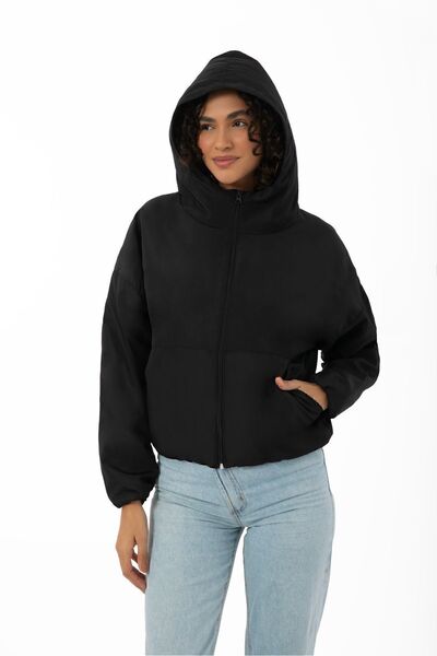 Montup Γυναικείο εποχιακό αδιάβροχο με μαύρη κουκούλα, αδιάβροχο και αντιανεμικό, με τσέπες