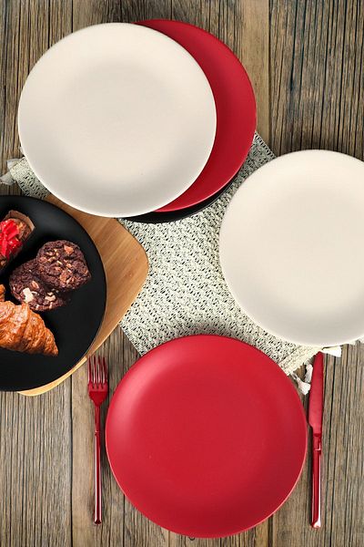 Keramika Mix Crem-Roșu-Negru Aegean Farfurie de Servire 25 Cm 6 Bucăți