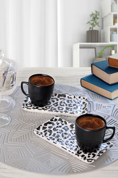 Keramika Σετ παρουσίασης καφέ Leopard Natural Stone 4 τεμαχίων για 2 άτομα 19297