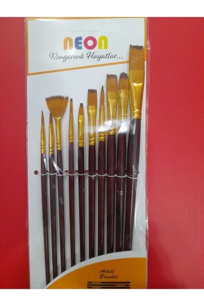 gebzeli Fırça Seti Karışık Set 10lu Akrilik,guaj,sulu Ve Yağlı Boyaya Uygun Kahverengi Saplı