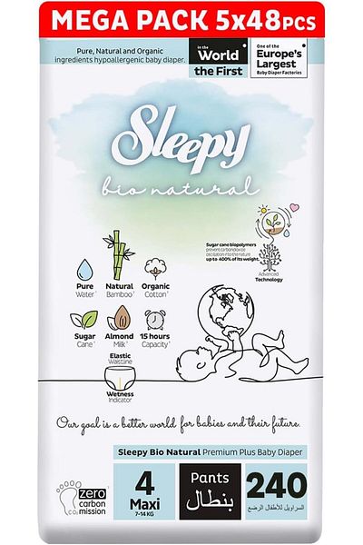 Sleepy Bio Natural Pants Size 4 |240 count|Organic|Comfort|Absorbent|Eco-Friendly|Hypoallergenic