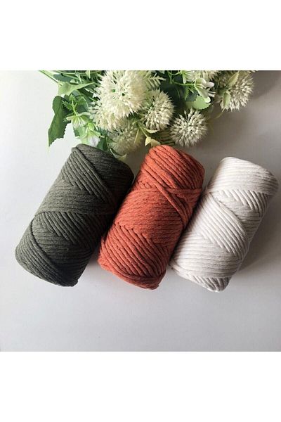 Motif Aksesuar Τριπλό Scalable Macrame Floss (Χακί - Πλακάκι - Κρέμα)