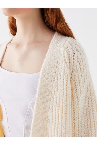 LC Waikiki Dámský pletený cardigan - šálový límec, pevný, s dlouhým rukávem