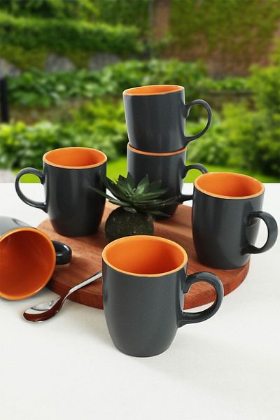 Keramika Cană Mat Messe Gri / Galben Nor 9 Cm 6 Bucăți
