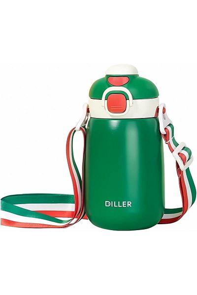 DILLER 420ml Steel Water Bottle with Strap - Single Lid, Dual Use, with/without Straw, 6 Hours Hot/Cold