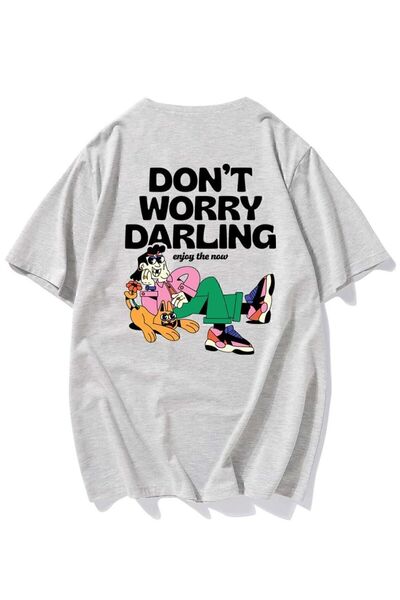 BRZ COLLECTION Tricou cu imprimeu supradimensionat unisex Don’t Worry Back