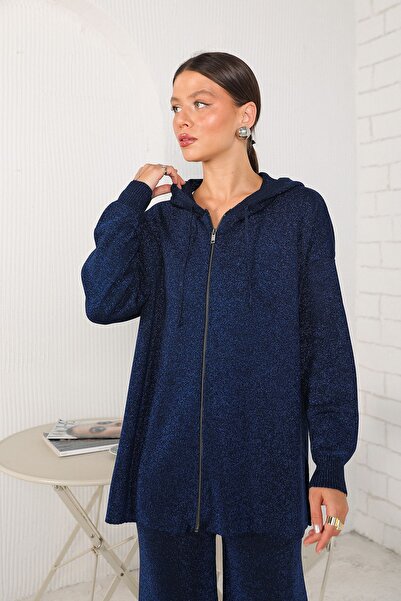 Melike Tatar Dark Blue Glitter Knitwear Set - Mercerized 32-7010