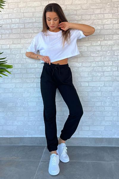 GÜLSELİ Γυναικείο Jogger Sweatpants - Μαύρο, Ελαστικά Πόδια