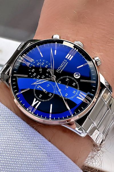Homies Men's Silver Color Functional Wristwatch - Waterproof, Steel Cord Gift Bracelet Hm2644C1