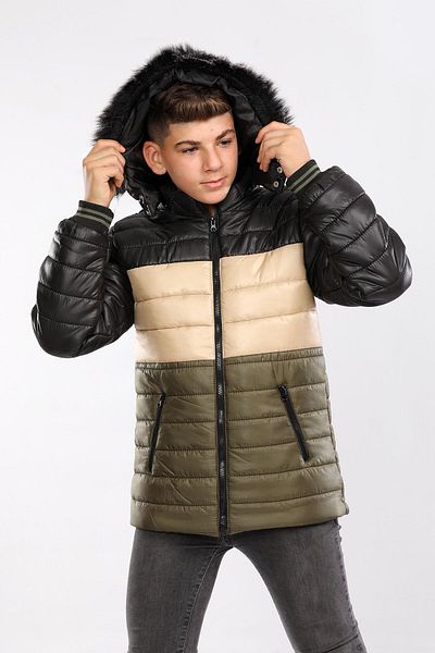 Go Veform Khaki Children's Coat - Fur Lined, Rain-Windproof, Hooded