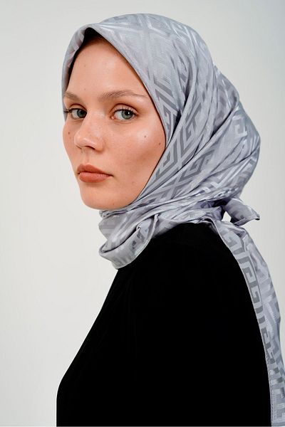 PİRAMİT Premium Gray Jacquard Labyrinth Scarf