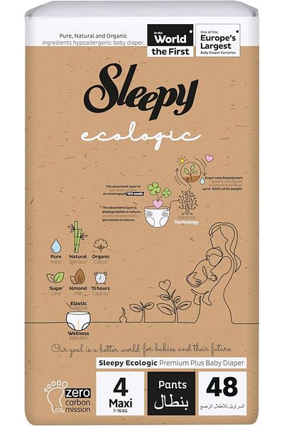 Sleepy Ecologic Pants Size 4 | 48 Count | Eco-Friendly | Hypoallergenic | Absorbent | All-Natural