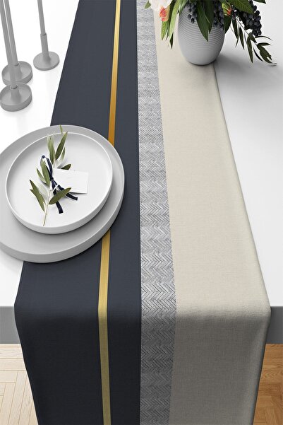 Viva Home Antrasit Dokuma Leke Tutmaz Premium Tay Tüyü Kumaş Masa Örtüsü Runner 40x140cm Rnr484