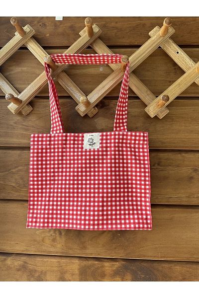 fimugift Red Mini Gingham Gusseted Cloth Bag