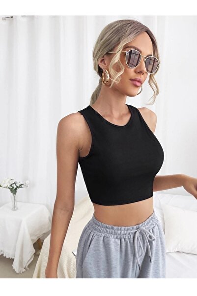 Arzulica Siyah Fitilli Halter Yaka Crop