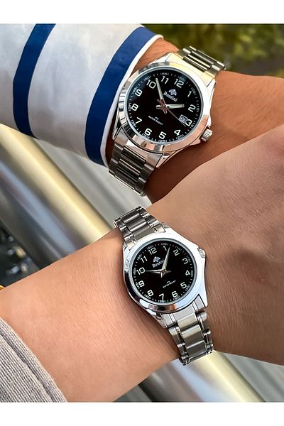 Bentini Waterproof Wife Steel Wristwatch and Bracelet - Men's Couple Set with Calendar and Night Gorus