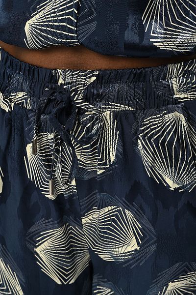 Orfeo Negro Γυναικείο παντελόνι Navy Blue με σχέδιο - Ελαστική μέση, φαρδιά πόδια