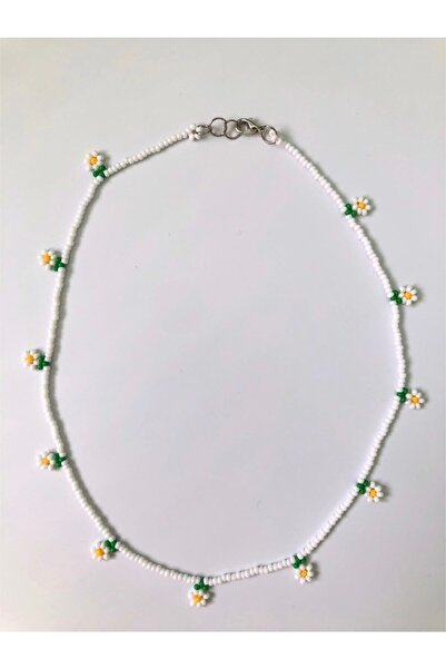 Handmade Minimal Boncuk Papatya Kolye