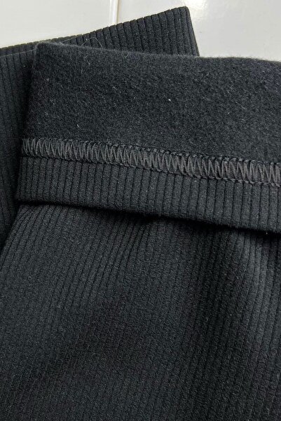 Arzulica Μαύρο χειμωνιάτικο ψηλόμεσο φλις καλσόν με ραβδώσεις