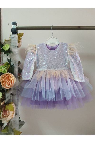 Kidstore Rochie cu mânecă lungă cu unicorn liliac pentru fetiță