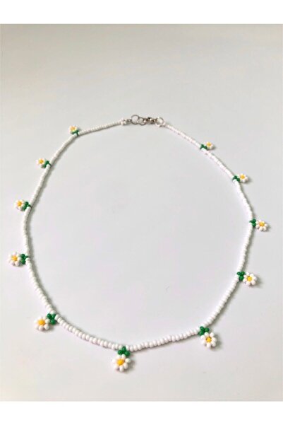 Handmade Minimal Boncuk Papatya Kolye