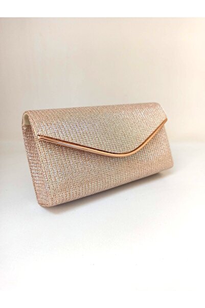 dizaynbag Kadın pudra simli biye aksesuarlı abiye çanta