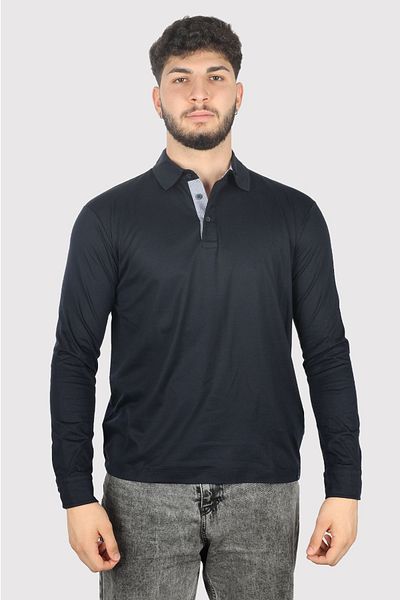 PAUL&SHARK Navy Blue Polo Collar Long Sleeve Men's T-Shirt - Button Detailed 14311744 -050