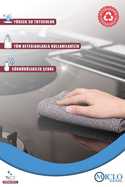 MICLO CLEANING 2 Adet - Zorkir Ovalama Bezi - Simli, Telli Bez 40x40 Kare Desen