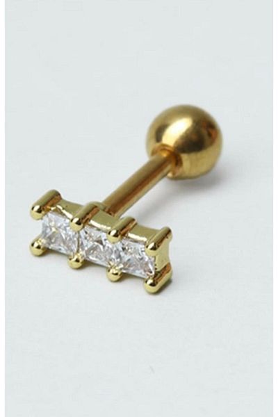 G Sport POLO Steel Colored Tragus Piercing - Non-throwing Baguette Triple Stone Model