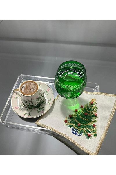 LİNDA MİA Linda Mia Beaded Christmas Tree Coffee Cup Coaster - 1 New Year Cocktail Napkin