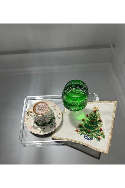 LİNDA MİA Linda Mia Beaded Christmas Tree Coffee Cup Coaster - 1 New Year Cocktail Napkin