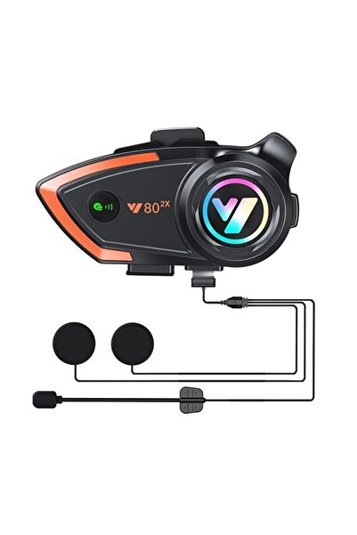 Vothoon Yeni Model Y80-2X Motosiklet İntercom 2 Kişilik Bağlantı RGB Işıklı Bluetooth Kulaklık Seti