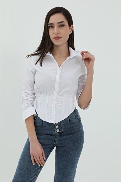 LITTLEMOON Πουκάμισο Crop με λεπτομέρεια Gipe με κορσέ