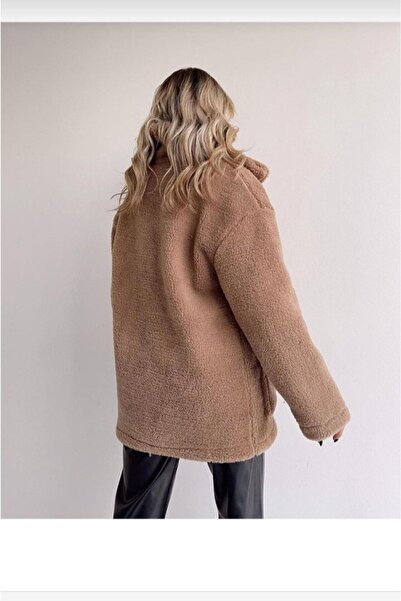 GENÇ MODA Λούτρινη ζακέτα με γιακά με κουμπιά χωρίς επένδυση εσωτερικά και εξωτερικά